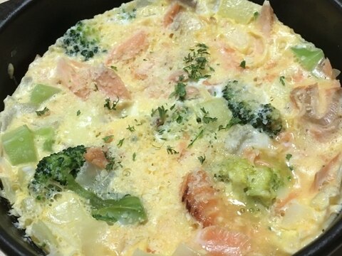 レンジで楽ちん♪鮭のキッシュ風オムレツ